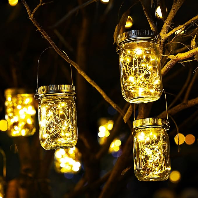 Cooo 9 Pack Solar Lanterns Outdoor Waterproof Upgraded Crystal Glass Solar Mason Jar Lights 30 LED 215% Larger SolarPanel, Anti-Rust Lid Hanging Outdoor Lanterns for Patio Garden Porch-Ruum Studio Home