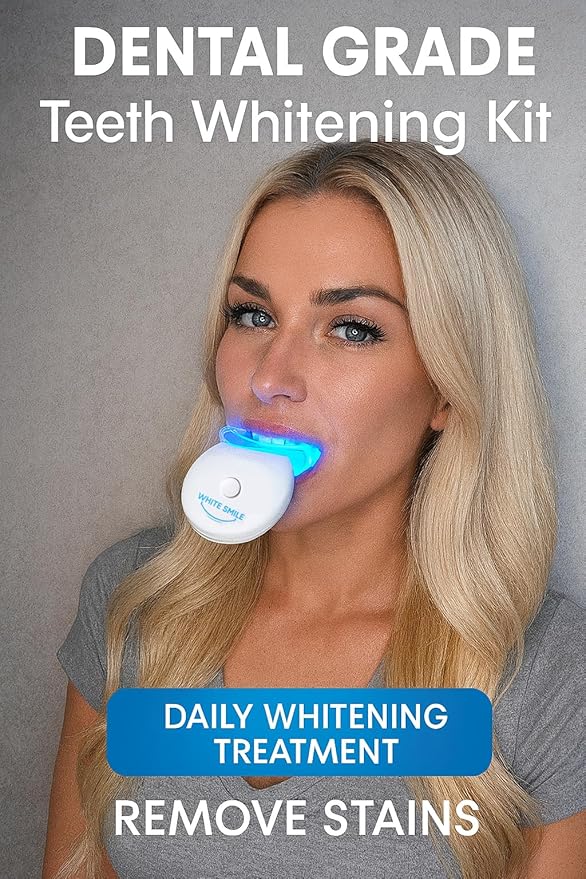WHITE SMILE Teeth Whitening Kit, LED Light System, 35% Carbamide Peroxide 3 Gel Syringes, 10-Minute Treatment, Non-Sensitive Formula-Ruum Studio Home