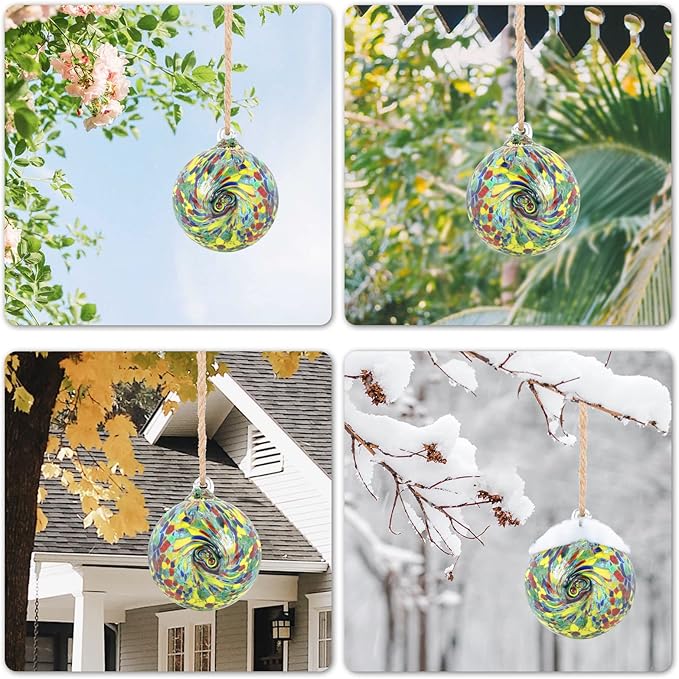 VCUTEKA Hanging Friendship Balls, Glass Ball Hand Made Witch Ball for Window Outdoor Garden Patio Décor, 6" Colorful Swirl-Ruum Studio Home