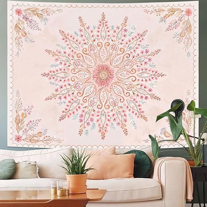Lunerfex Floral Mandala Tapestry Boho Tapestry for Bedroom Pink Tapestries Wall Hanging Living Room Wall Art and Home Decor 70x90-Ruum Studio Home