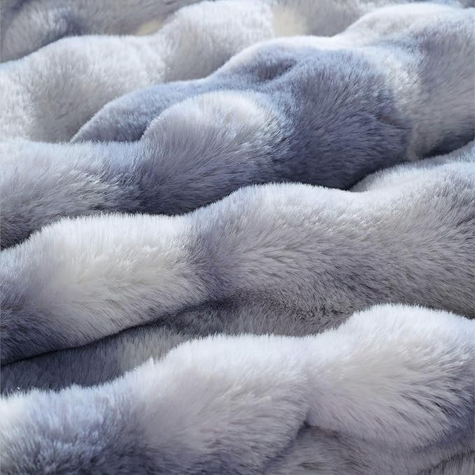 Tie-dye Blue Twin Cozy Faux Fur Blanket for Couch Bed Living Room 60x80 Furry Soft Fluffy Thick Warm Throw Blanket for Winter Home Gifts 860 GSM-Ruum Studio Home