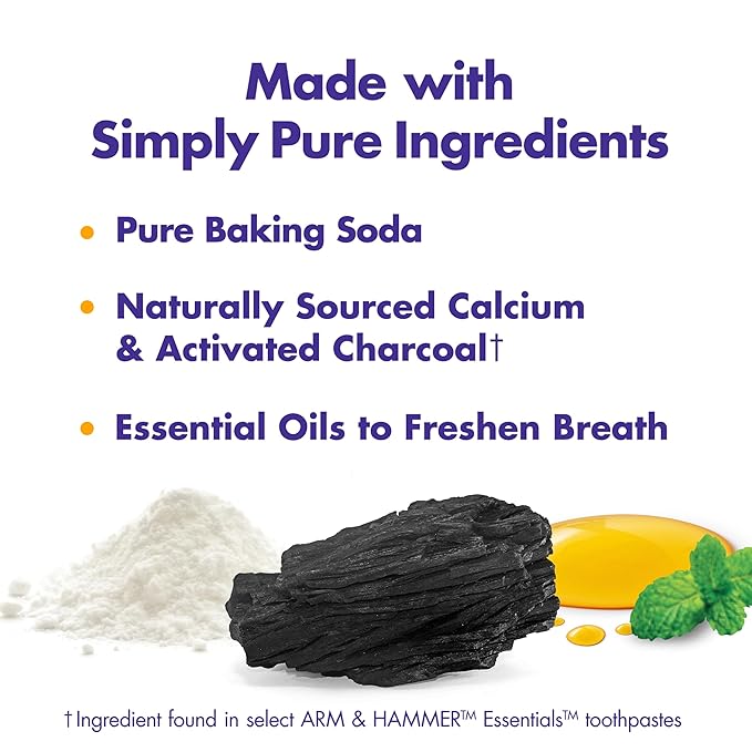 ARM & HAMMER Essentials Fluoride-Free Toothpaste Whiten + Activated Charcoal-4 Pack of 4.3oz Tubes, Clean Mint- 100% Natural Baking Soda-Ruum Studio Home