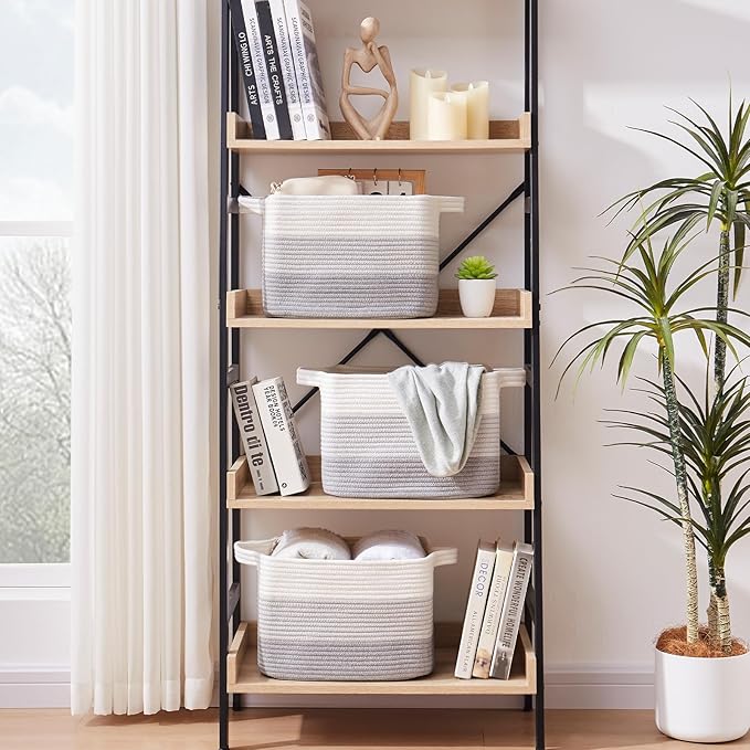Storage Baskets for Organizing, Woven Baskets for Shelves, Rectangle Decorative Organizer for Storage Clothes, Toy, Books, Towels Nursery Bins 3 Pack (Gradient Grey)-Ruum Studio Home