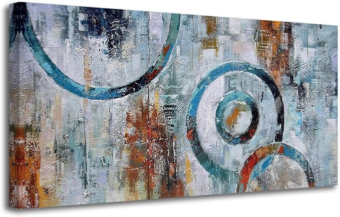 Arjun Abstract Wall Art Geometric Canvas Circle Block Painting Modern Grey Brown Picture, Large Size Simple Artwork Ready to Hang Framed for Bedroom Living Room Bathroom Home Office Wall Décor 40"x20"-Ruum Studio Home