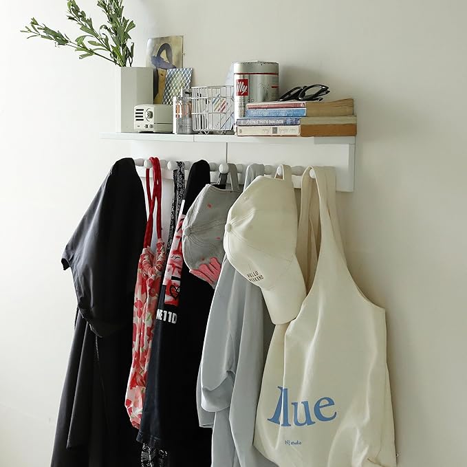 Entrance Coat Rack ，Coat Hooks, Wall-Mounted Wooden Hook Rack, Wall-Mounted Shelves are Very Suitable (White Finish-2)-Ruum Studio Home