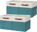 HNZIGE Fabric Storage Cube Bins Baskets for Organizing, 11 inch Cube Storage Bins, Set of 4, Collapsible Storage Bin with Handles, Closet Organizers and Storage Home Toy Nursery Bedroom(White Teal)-Ruum Studio Home