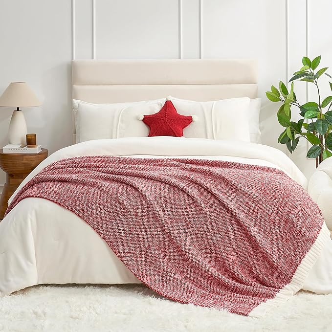 Snuggle Sac Red Throw Blanket for Couch, Super Soft Warm Christmas Red Blankets Cozy Knit Fuzzy Plush Lightweight Throws for Sofa, Bed, Camping, Heather Red, 50x60 inches-Ruum Studio Home