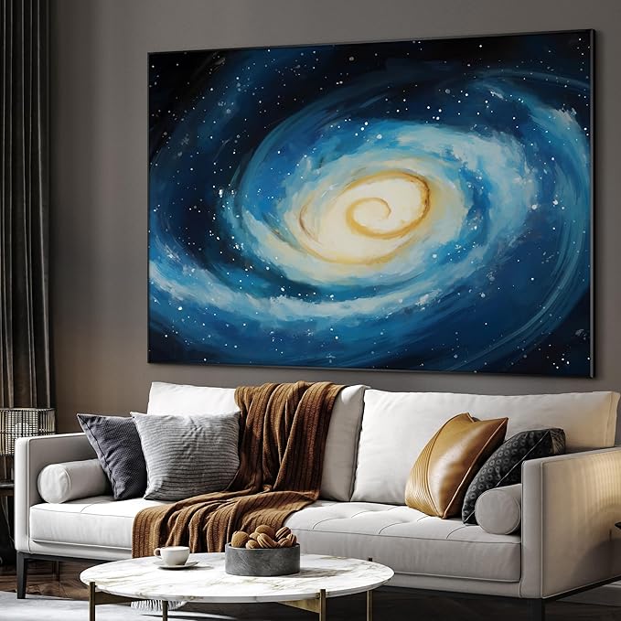 SIGNWIN 46"x60" Extra Large Framed Wall Art Spiral Galaxy Vivid Blue and Yellow Cosmic Space Illustration for Home Living Room Bedroom Decor (Frame Assembly Required)-Ruum Studio Home