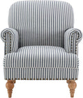 chairus Linen Accent Chair for Living Room Upholstered Mid Century Modern Single Sofa Chair with Solid Wood Legs Comfy Reading Chair Armchair for Bedroom/Office Room/Recption/Lounge, Blue Stripe-Ruum Studio Home