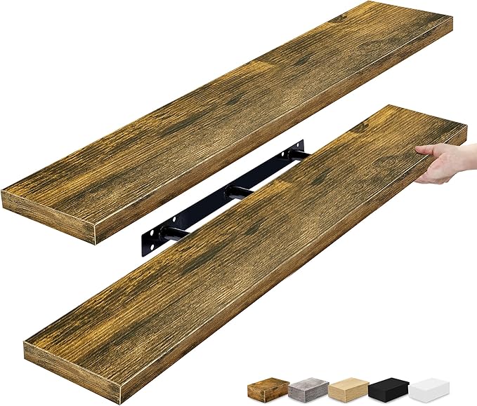 Sorbus Floating Shelves for Wall - 48 Inch Long Bathroom Shelves, Wall Decor for Bedroom, Kitchen, Living Room & Book Storage - Mounted Floating Shelf with Invisible Brackets (Rustic Brown, 2 Pack)-Ruum Studio Home