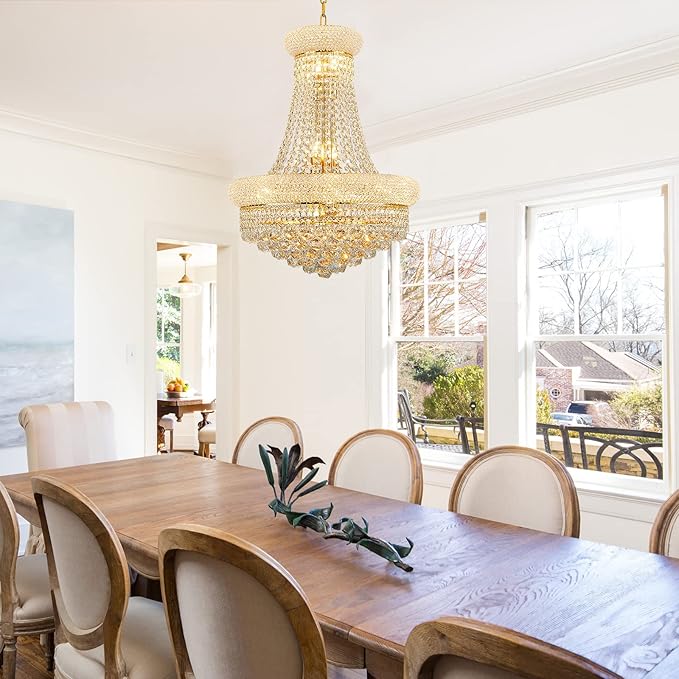 12 - Light Unique Empire Crystal Chandelier for Foyer Entryway Living Room Dining Room Bedroom Entryway Gold Finish-Ruum Studio Home