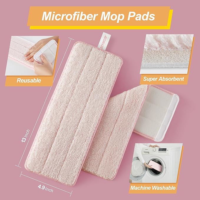 JOYMOOP Pink Mop and Bucket with Wringer Set for Home, with 5 Reusable Microfiber Mop Pads, Hands-Free Self-Cleaning System, Suitable for Floor Cleaning and Wall Cleaner-Ruum Studio Home