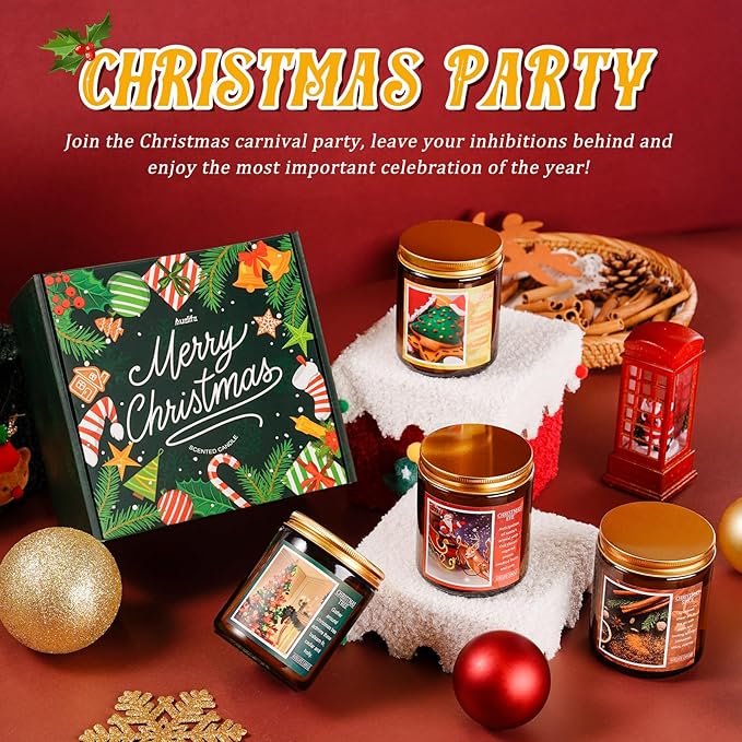 Christmas Candle Set | 4Pack Scented Candles Holiday Candle Gifts - Soy Candles Home Scented, Xmas Gift for Women and Men - Scents of Christmas Tree/Spice/Cookies/EVE-Ruum Studio Home