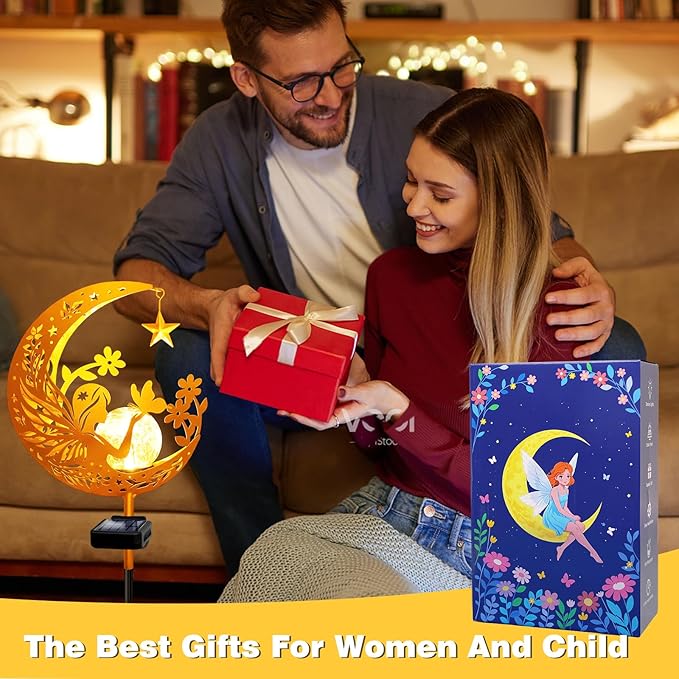 YJFWAL Garden Solar Fairy Lights Pathway Stake Lights Glass Globe with Moon Angel Decor, Gifts for Mom Grandma Friends, Outdoor Decor Light Waterproof for Walkway, Yard, Patio or Garden (Warm White)-Ruum Studio Home