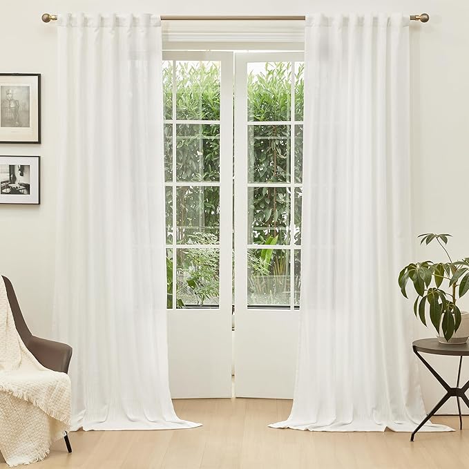 MYSKY HOME Extra Long Curtains for Living Room, Soft Cotton Fabric Boho Window Curtain Drapes Light Filtering Semi Sheer Backdrop Panels, 50 x 102 Inches, Natural, 2 Pieces-Ruum Studio Home