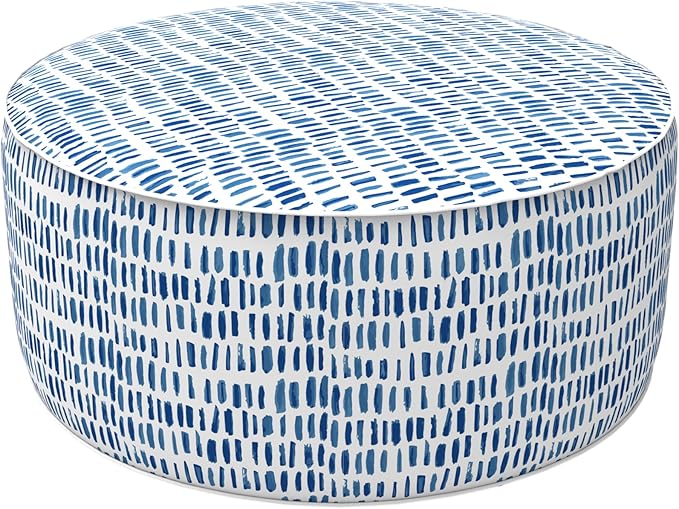 LVTXIII Outdoor Inflatable Ottoman Stool, Patio Water Repellent Footrest Stool with Handle, Portable Outside Round Ottoman for Patio Garden, Camping or Home Use, 21"x21"x9", Blue Pebble-Ruum Studio Home