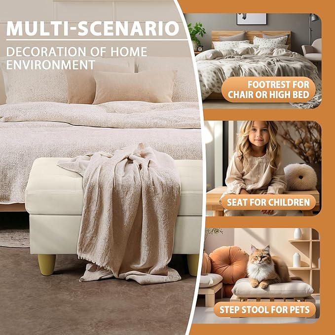 Ottoman Rectangular Storage Ottoman Bench, Faux Leather Footrest, Coffee Table, Stool Footstool with Hinged Lid for Living Room, Bedroom, Entryway, White, 35"x23.5"x17.5"-Ruum Studio Home