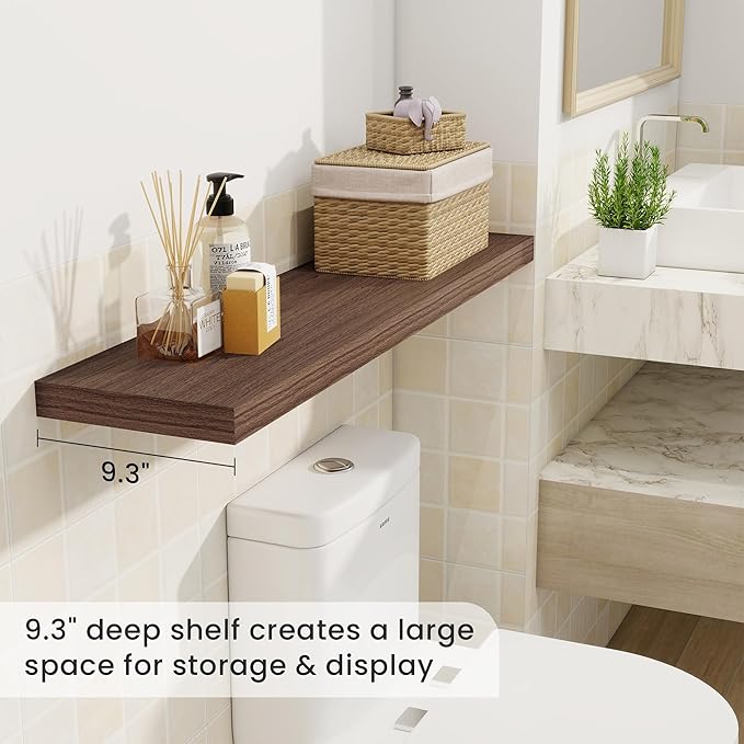 Fun Memories 40" Rustic Wood Floating Shelves with Invisible Brackets for Storage & Decor, Deep Wall Mounted Shelves for Bathroom, Kitchen, Living Room (Walnut, Set of 2)-Ruum Studio Home
