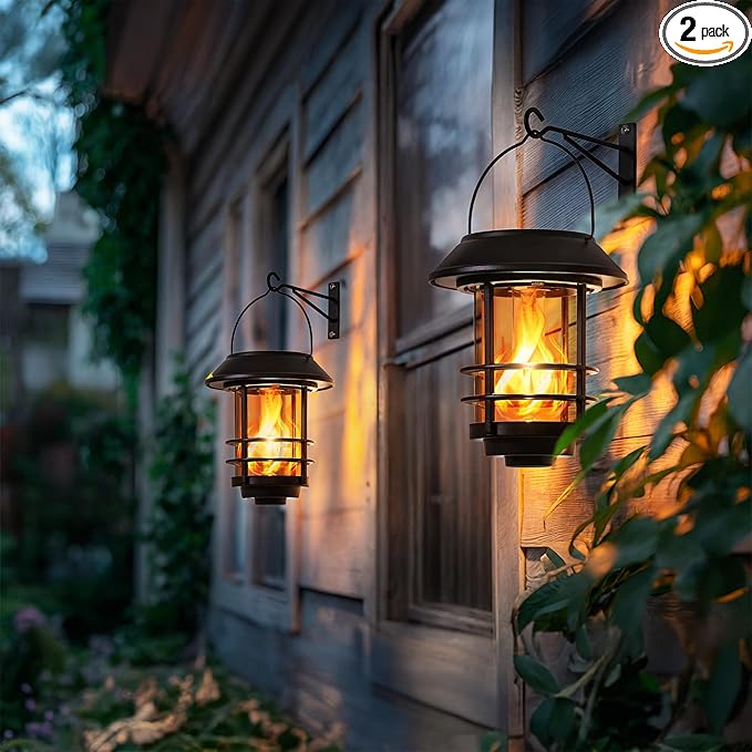 Otdair Solar Wall Lantern Outdoor, Flickering Flames Solar Sconce Lights Outdoor, Hanging Lamps Wall Mount for Front Porch, Patio and Yard, 2 Pack-Ruum Studio Home
