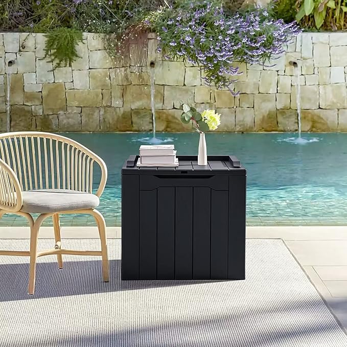JUMMICO 31 Gallon Resin Deck Box Waterproof Indoor Outdoor Storage Boxes for Patio Furniture Cushions and Garden Tools (Black)-Ruum Studio Home