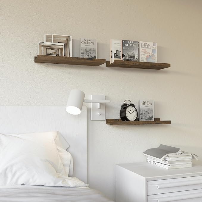 RICHER HOUSE 3 Set Floating Shelves for Wall Decor, Mounted Book Shelf, Nursery Picture Ledge With Lip for Storage, Bedroom, Living Room, Bathroom - Brown-Ruum Studio Home