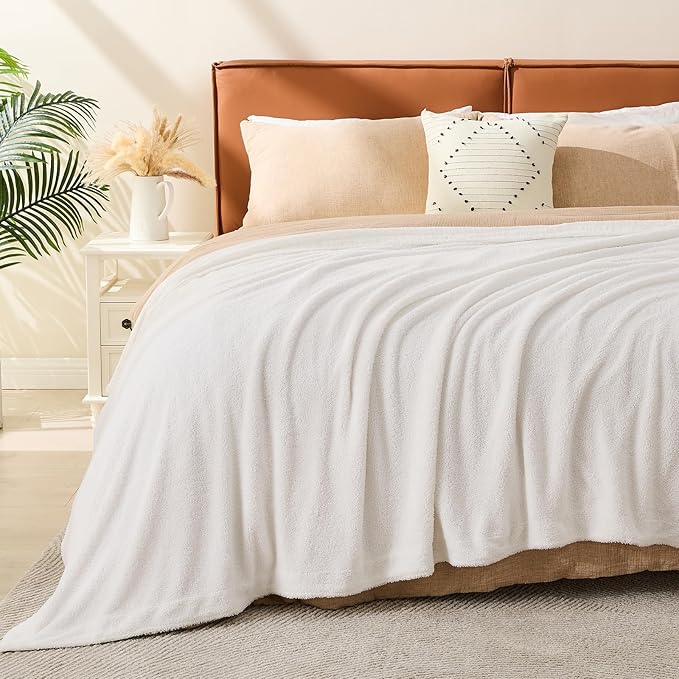 EMME Muslin and Fleece Queen Blanket Reversible - 80"*90" Cream Soft Warm Throw Blankets for Couch Bed Picnic Travel Bed-Ruum Studio Home
