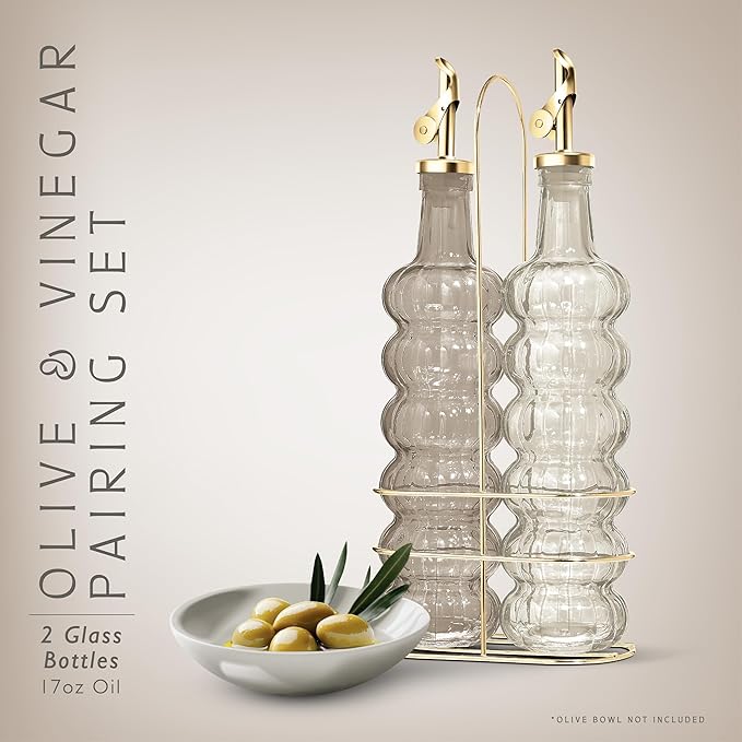 COOK WITH COLOR Glass Olive Oil Bottle Dispenser - 2 Pack- 17oz Oil and Vinegar Cruet - Olive Oil Carafe Decanter for Kitchen-Ruum Studio Home