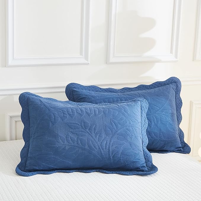 MarCielo 3-Piece 100% Cotton Oversized Bedspread Lightweight Quilt Coverlet Embroidery Farmhouse Bedding Set T0 (Midtone Blue, Oversized King (118"x106"))-Ruum Studio Home