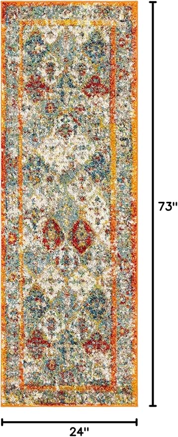 Unique Loom Rosso Collection Vintage, Traditional, Bohemian, Geometric, Distressed, Southwestern Area Rug, 2' 0" x 6' 0", Multi/Orange-Ruum Studio Home