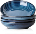 Pasta Bowls 32 OZ,Ceramic Salad Serving Bowls Set of 4,Large 8.7 inch Shallow Bowls Plates for Soup,Fruit,Noodle,Dinner,Dishwasher & Microwave Safe,Navy Blue-Ruum Studio Home
