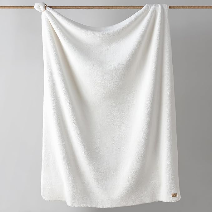 UGG Whitecap Plush Throw Blanket Fleece Lightweight Soft Cozy Throw for Couch or Bed Luxury Home Decor for Living Room Washable Hypoallergenic Blankets for Dorm Decor, 50-inch x 70-inch, White Snow-Ruum Studio Home