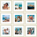 Vittanly 12x12 Picture Frames Set of 9, Shatter Resistant Plexiglass, Display 8x8 Pictures with Mat or 12x12 without Mat, Photo Frames for Wall Mount, Engineered Wood, Cornsilk-Ruum Studio Home