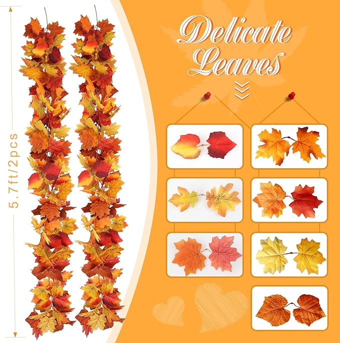 Joyhalo 2 Pack Fall Leaves Garland Indoor Outdoor Fall Decor,Hanging Maple Leaves Garland for Mantle, Door Frame,Fireplace and Thanksgiving Decor-Ruum Studio Home