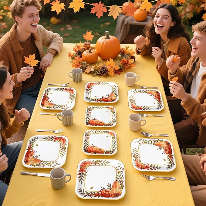 Grencian 200Pcs Fall Plates and Napkins Thanksgiving Plates Pumpkin Flower Wreath Plate Disposable Pumpkin Tableware Fall Party Supplies for Autumn Harvest Thanksgiving Party Decorations, Serves 50-Ruum Studio Home