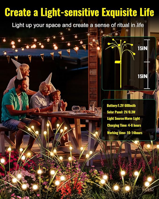 luckystyle Solar Garden Lights 4 Pack,2 Lighting Modes Fairy Lights with Artificial Green Leaves & Branches,32 LED Big Bulb Solar Lights Outdoor Waterproof Firefly Light for Yard Pathway Patio Decor-Ruum Studio Home