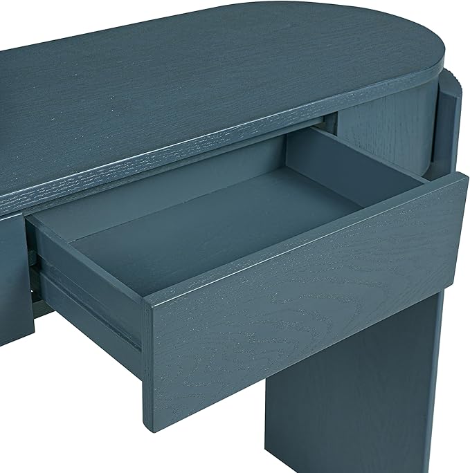 55" Sofa Table with Oval Top and 2 Drawers, Entryway Console Table with Fluted Design for Hallway,Foyer,Entry and Living Room (Fully Assembled-Navy)-Ruum Studio Home