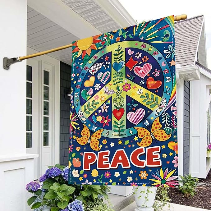 Peace Garden Flag Butterfly Flowers Art Garden Yard Flags Double Sided Colorful Farmhouse Holiday Decorative Yard Flag, Porch Outdoor Decoration Sign Banner (28X40INCH)-Ruum Studio Home