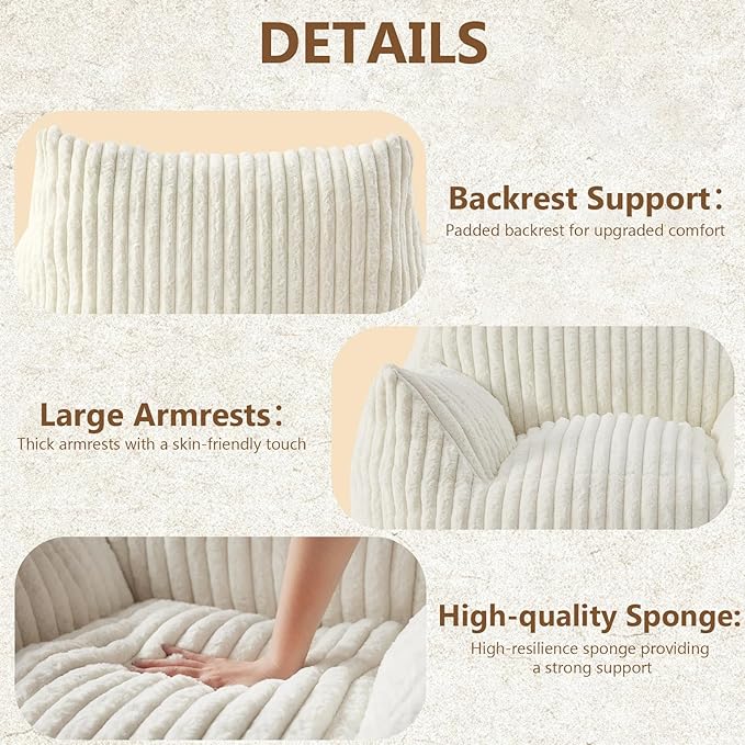 Giant Bean Bag Chairs for Adults Teens, Large Bean Bag Sofa Chairs with Filling Comfy Fuzzy BeanBag Chair with Armrests for Bedroom Living Room Reading-Ruum Studio Home