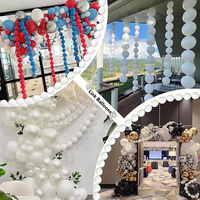White Link Balloons, 100PCS Linking Balloons with Tail for Making Balloon Wall Arch and Chains, Pearl Quick Balloon for Wedding Birthday Baby Shower Engagement Graduation Party Decorations (6inch)-Ruum Studio Home