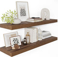 Wide Floating Shelves for Wall 12 Inch Deep, 36" X 12" X 2" Floating Shelf, 2 Inch Thick Shelf for Bathroom Bedroom Kitchen Book Room, Heavy Duty 65lbs Shelves for Farmhouse Decor Set of 2, Walnut-Ruum Studio Home