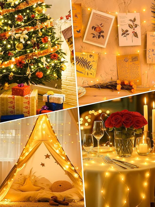 btfarm 4 Pack Fairy Lights Battery Operated with Timer, 16.4 FT 50 LED Twinkle String Lights 8 Modes Dimmable Waterproof Silver Wire for Indoor Bedroom Christmas Party Wedding Decorations, Warm White-Ruum Studio Home