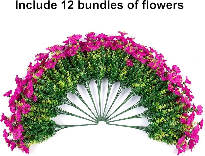 Artificial Flowers for Outdoors Fake Plants, 12 Bundles Faux Fuchsia Morning Glory UV Resistant Look Real Silk Flowers for Outside Planter Front Door Porch Patio Yard Fall Autumn Decoration-Ruum Studio Home