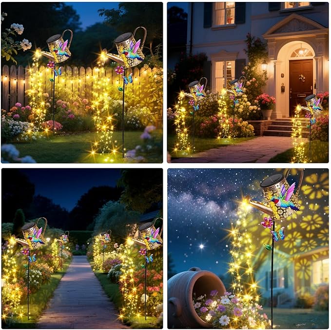 Solar Lights Outdoor Decorative,Metal Solar Watering Can Lights with Hummingbird, Waterproof Garden Stake for Yard Lawn Patio Pathway Landscape-Ruum Studio Home