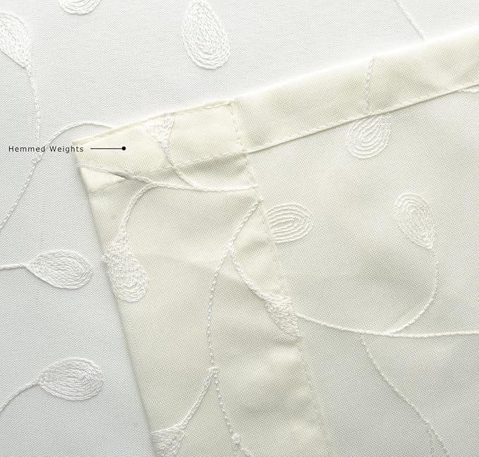 MIUCO Floral Embroidered Semi Sheer Curtains Faux Linen Grommet Curtains for Girls Room 52 x 84 Inch Set of 2, Off White-Ruum Studio Home