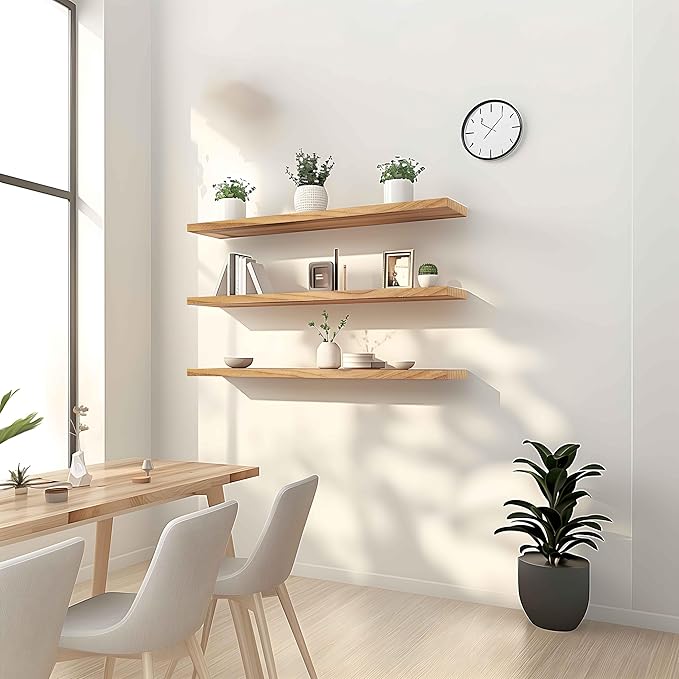 36 Inch Floating Shelves for Wall Rustic Light Wood Wall Shelves for Bedroom Set of 4-Ruum Studio Home