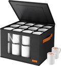 2-Layer Coffee Mug Storage Box with Dividers, Coffee Cup Storage Organizer with Zipper Lid and Handles, Stackable Mug and Cup organizer Service for 24 Coffee Mugs, Cups and Glasses, Dark Grey-Ruum Studio Home