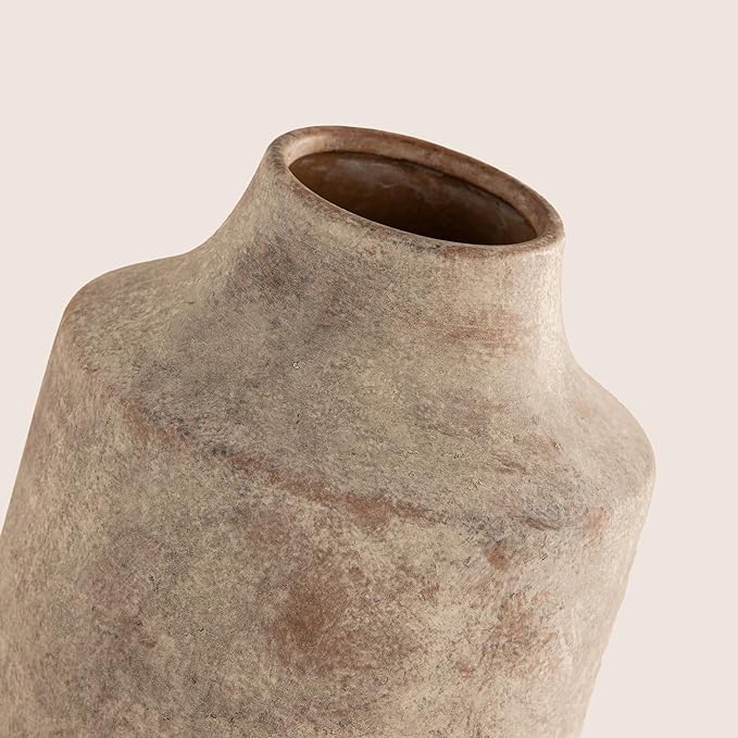 Mitt&Ditt Ceramic Flower Vase, 7.5 inch Off-White Farmhouse Rustic Vase, Handcrafted Weathered Pottery Vases, Small Flower Terracotta Vases for Home Decor, Living Room, Table, Shelf-Ruum Studio Home