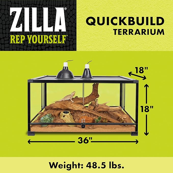 Zilla QuickBuild Reptile 40 Gallon Glass Terrarium Habitat with Swing Door For Geckos, Snakes, Lizards, Frogs, Turtles, and Tortoises, 36" x 18" x 18"-Ruum Studio Home