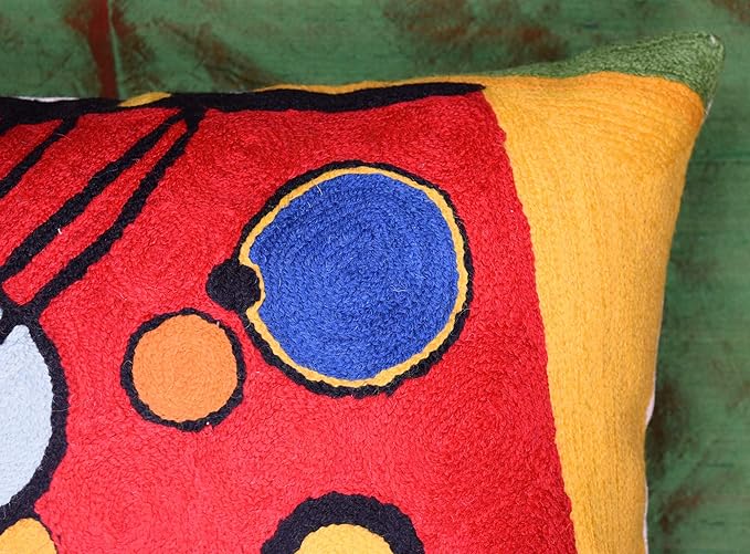 Kandinsky Contemporary Throw Pillow Cover - Heavy Red Space Modern Cushion | Abstract Throw Pillows | Contemporary Pillow | Abstract Chair Cushions | Hand Embroidered Cushion | Wool Size 18x18-Ruum Studio Home