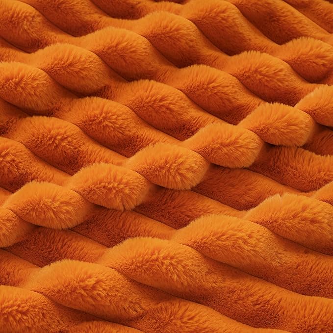 Cozy Bliss Fall Harvest Faux Fur Throw Blanket for Couch, Cozy Warm Plush Striped Blanket for for Decorating Couch Sofa Bedroom Living Room,50 * 60 Inches Burnt Orange-Ruum Studio Home